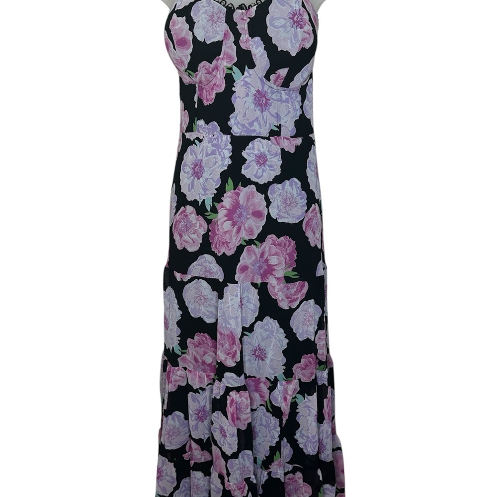 NWT Fashion Nova Curve Black and Pink Floral Maxi Dress - Picture 4 of 6